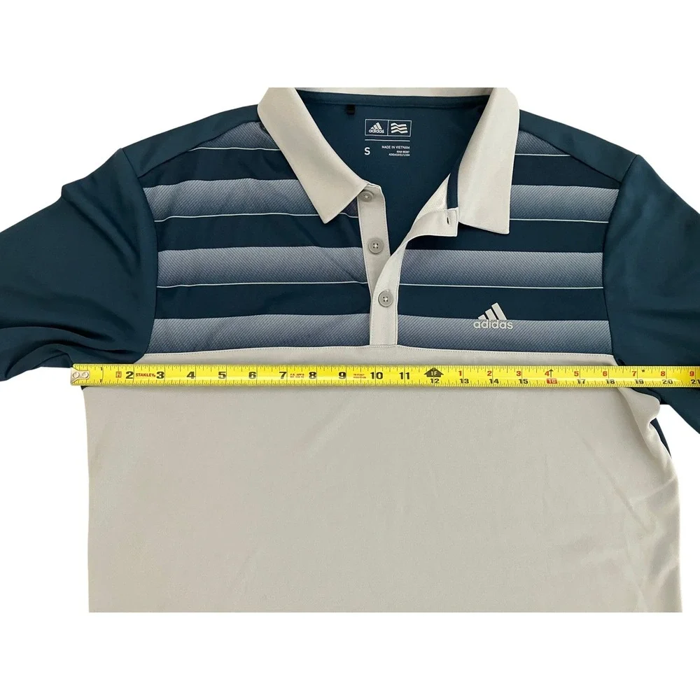 Adidas Golf Mens Small Teal Grey Colorblock Gradient Stripe Performance Polo
